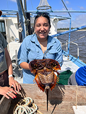 Hashel holding a horseshoe crab